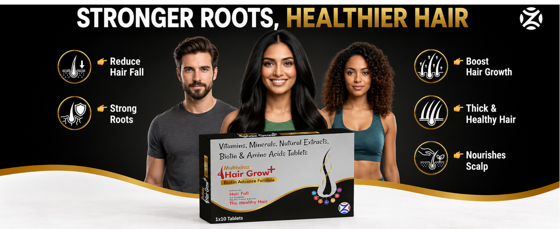 ZEAL PHARMACURE Hair Vitamins Tablets for Growth & Thickness | Biotin, Vitamins, Minerals & Amino Acids | Hair Fall Control Supplement for Men & Women | Multivitaz Hair Grow+ Vegitarian Tablets (30 TABLET)
