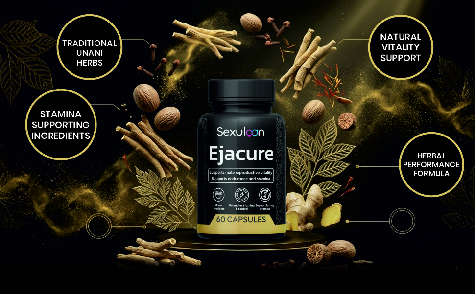 Ejacure Unani Capsules for Men - Ashwagandha, Shatavari, Safed Musli & Kaunch Beej Blend - Supports Stamina, Endurance & Vitality - 60 Capsules(Pack 1)