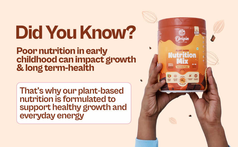Origin Kids Nutrition Mix | Ages 13+ | 13g Plant Protein | Eye Health, Immunity & Bone Strength | Chocolate Fudge, 357g | No Refined Sugar | Plant-Based