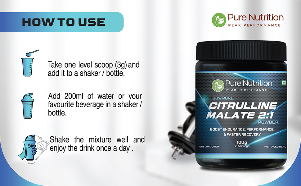 Pure Nutrition L Citrulline Malate Powder | L Citrulline Powder 100% Pure & Unflavoured | Boosts Stamina, Enhances Performance, Speeds Muscle Recovery & Reduces Fatigue | Ideal Pre-Workout for Men & Women – 100g ( 33 Servings )