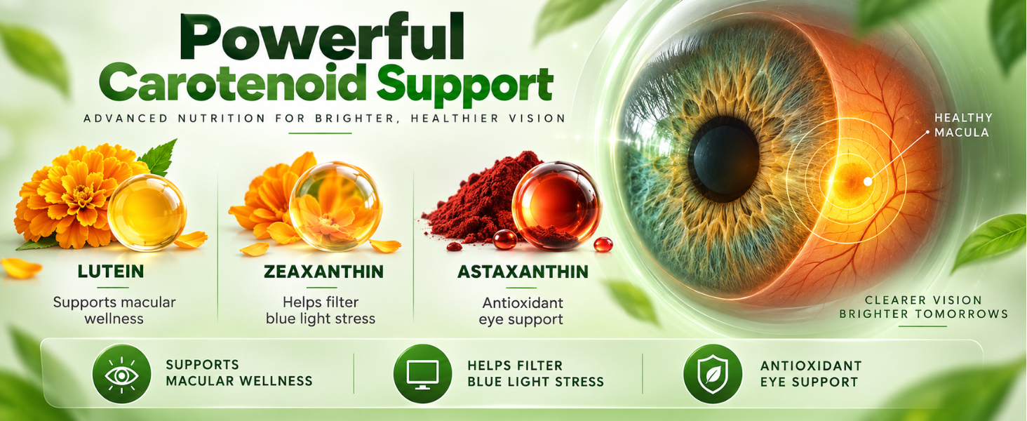 Nutrasium Eye Care Supplements | Lutein, Zeaxanthin Astaxanthin for healthy vision | Reduces digital eye strain & fatigue | Blue light filter | Copper< Zinc, DHA, Vitamin A | 60 Capsules