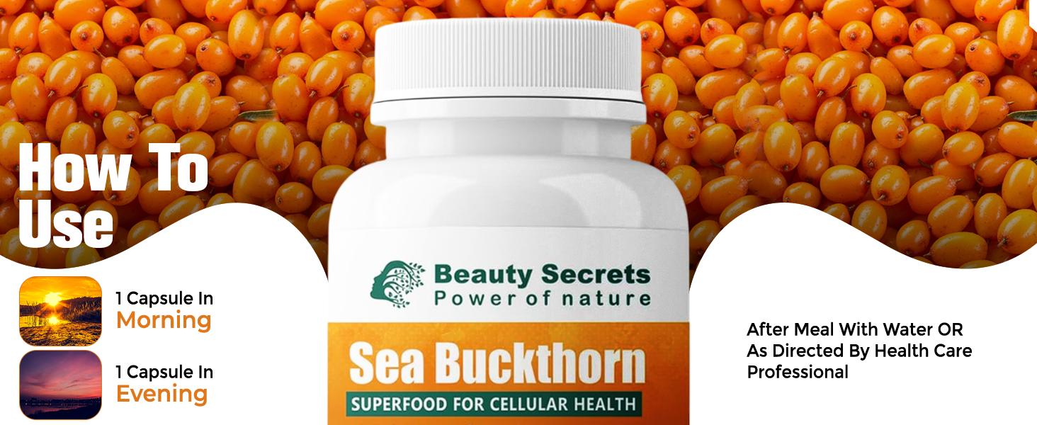 Himalayan Sea Buckthorn Capsules 15000 mg | Sea Buckthorn Berry Extract | with Omega-7 | High Potency Antioxidant Supplement for Immune Support, Digestive & Heart Health | 60 Veg Capsules