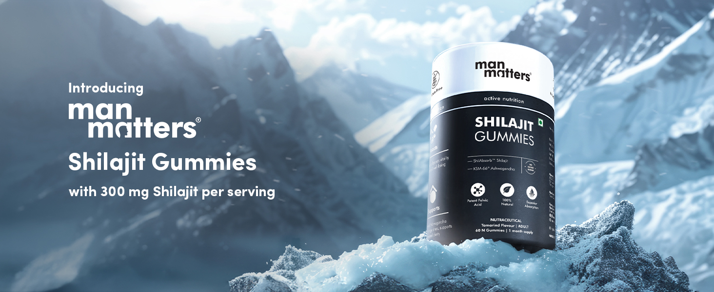 Man Matters Pure Shilajit/Shilajeet Gummies with Lab-Tested Fulvic Acid & KSM 66 Ashwagandha | Boosts Fitness, Improves Energy Levels & Helps Manage Stress | Pack of 60