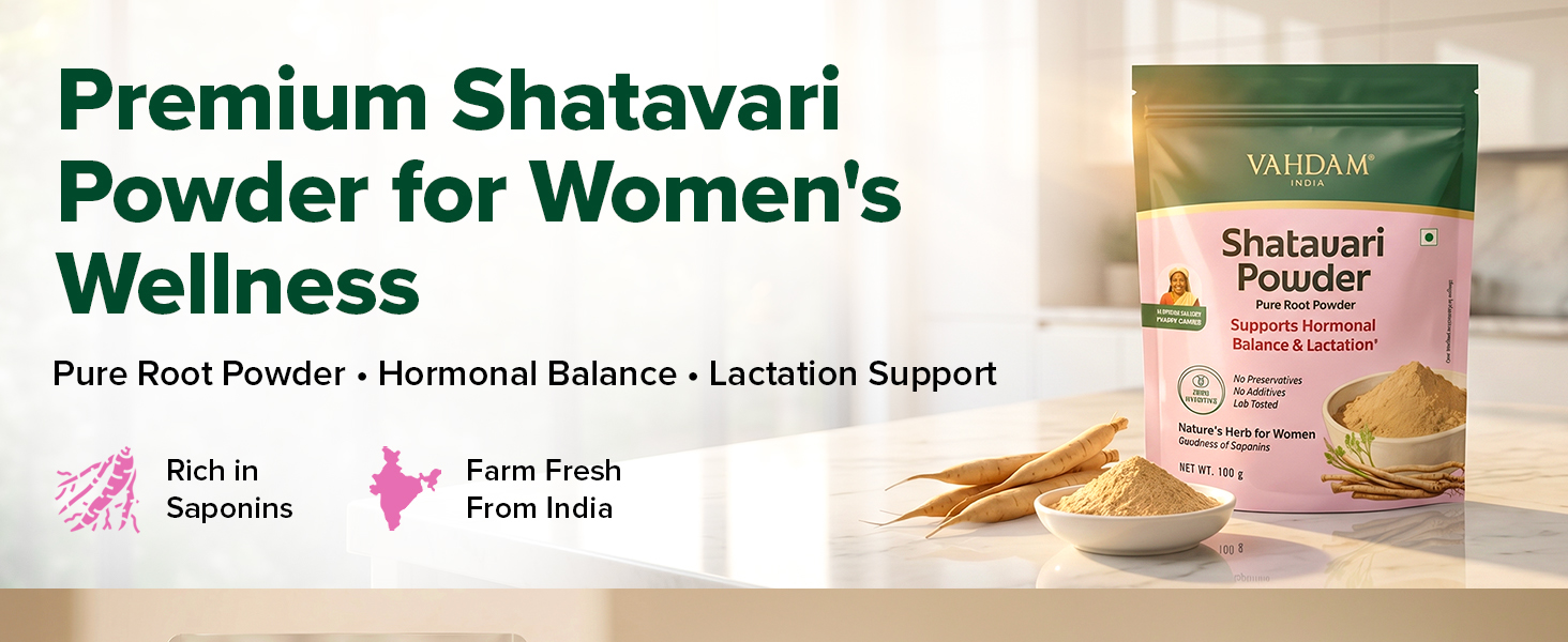 VAHDAM Shatavari Powder 100g | Pure Shatavari Root Powder | Lactation & Hormonal Balance Support | Reproductive Wellness | Vegan | 33 Servings | Herbal Supplement