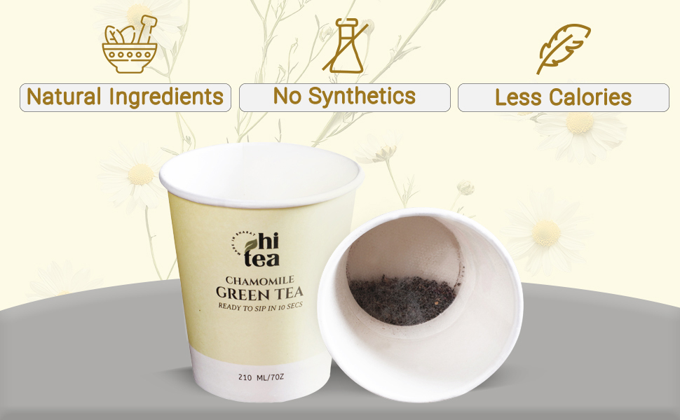 HI TEA Chamomile Green Tea | Just Add Hot Water | Instant Green Tea Cups | 8 Cups/Box