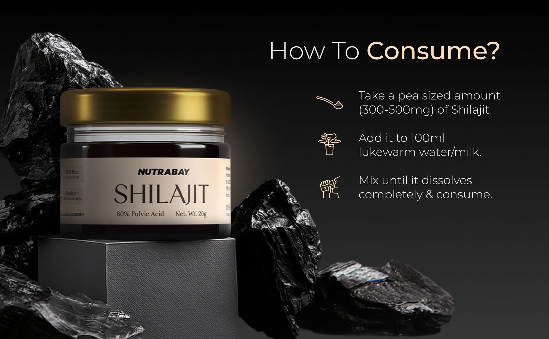 Nutrabay Shudh Himalayan Shilajit Resin from High Altitude – Extracted Using Water – Strength, Stamina & Power – Premium Ayurvedic Supplement – 20g