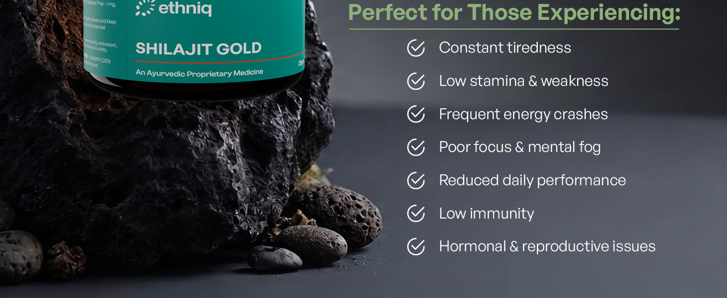 Ethniq Himalayan Shilajit Gold Resin 25g with Swarna Bhasma | 250mg/Serving | 100 Servings | Supports Energy, Strength, Stamina & Vitality | Lab Tested | AYUSH Approved | 75%+ Fulvic Acid & 80+ Minerals