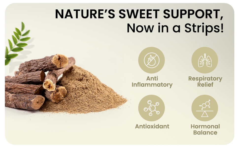 Mulethi (Licorice/Yashtimadhu) Oral Strips with Quercetin & Ginger Extract | Throat Relief, Voice Clarity & Respiratory Support | Sugar Free, Vegan | High Absorption| More Bioavailable| 30 Dissolvable Oral Strips