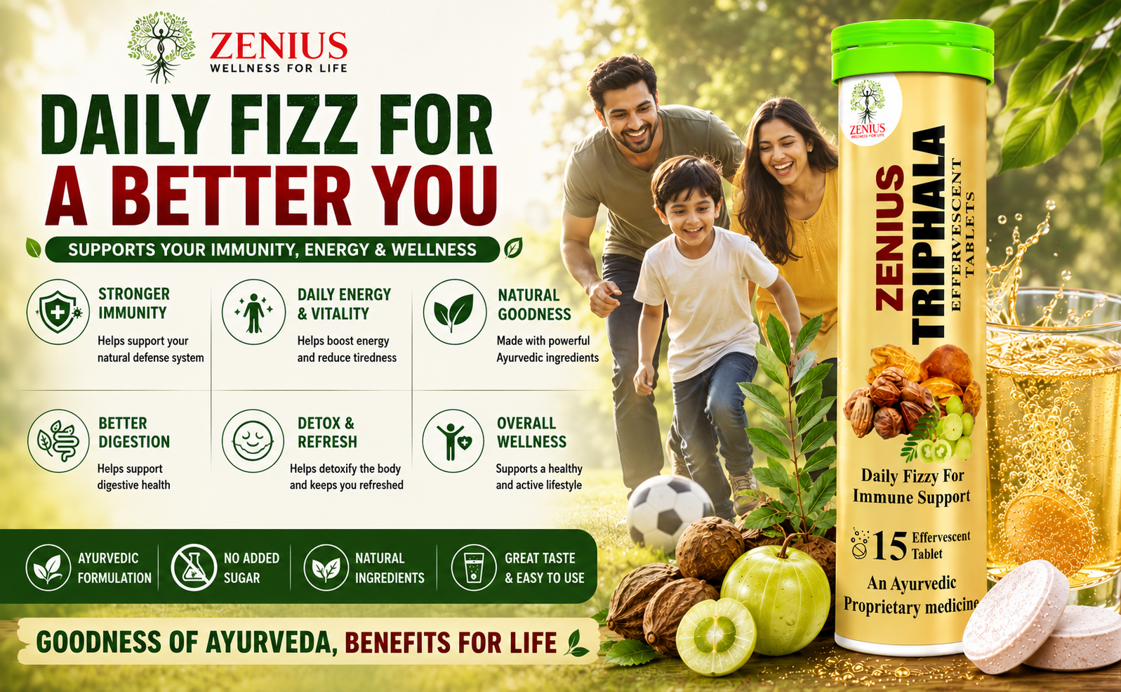 Zenius Triphala Effervescent Tablets, 15 Tablets