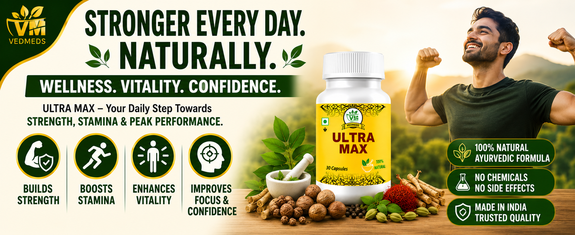 Ultra Max Ayurvedic Men's Wellness Capsules | Herbal Energy & Vitality Support | Traditional Ayurvedic Formula for Men | 10 Capsules