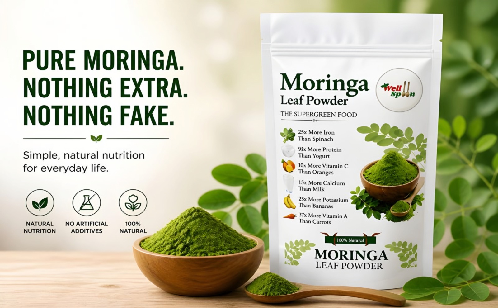 Moringa Powder 200g | 100% Natural Superfood Supplement | Pure Green Herbal Powder | Rich in Vitamins, Minerals & Antioxidants