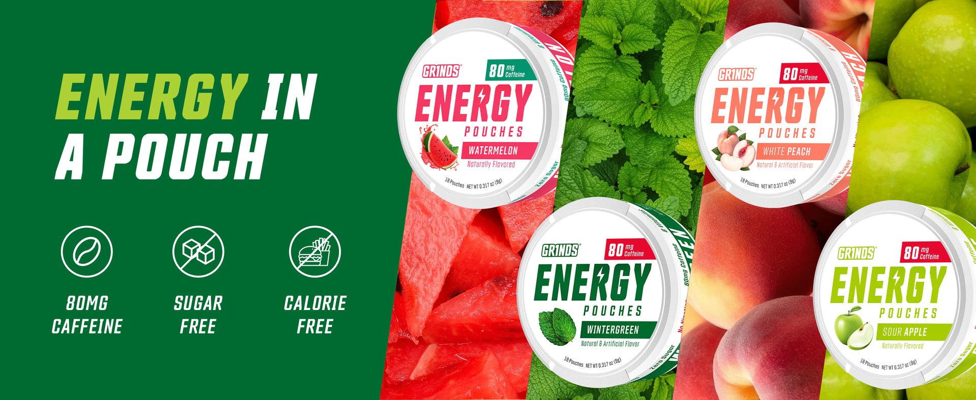 GRINDS Energy Pouches, 3-Flavor Sampler, 3 Cans