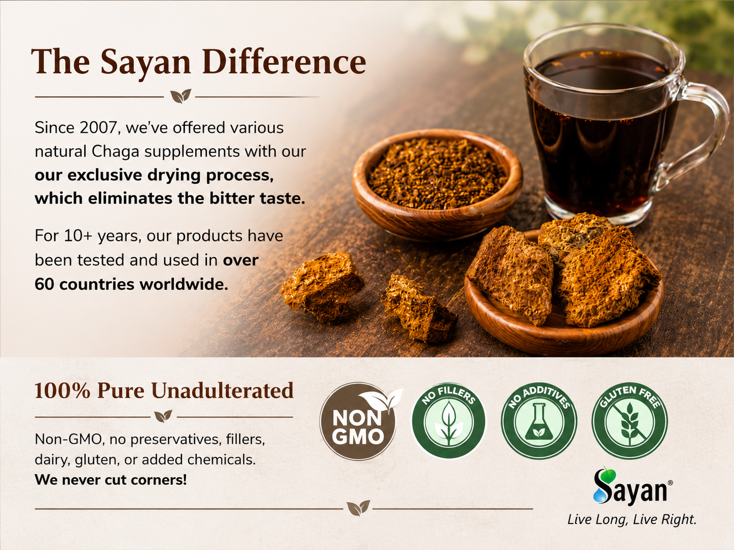 Sayan Coarse Chaga Powder 1 lb 454g Siberian Wild-Harvested Raw Tea Non-GMO