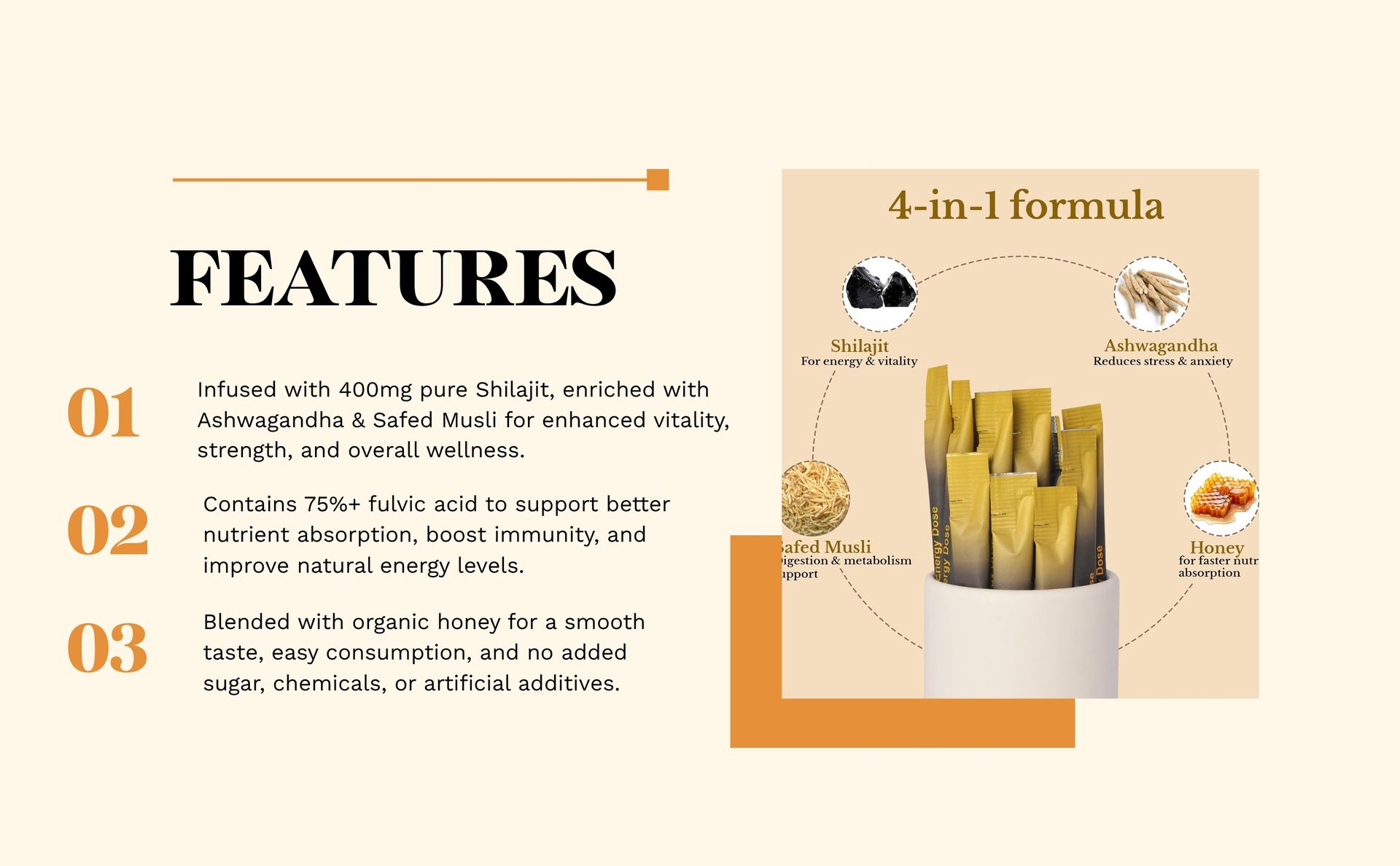 Shilajit Honey Sticks - 30 Count | 75%+ Fulvic Acid With Ashwagandha & Safed Musli | Natural Immunity, Energy, Stamina Booster | 400mg Pure Shilajit with Organic Honey | Lab Certified, 100% Ayurvedic | No Sugar Adulteration & Additives