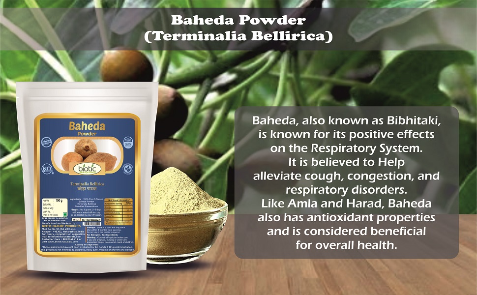 Biotic Amla, Harad and Baheda Powder - Triphala Powder - Trifala Powder - Organic Triphla Churna - Thiripala - 150gm (50gm each)