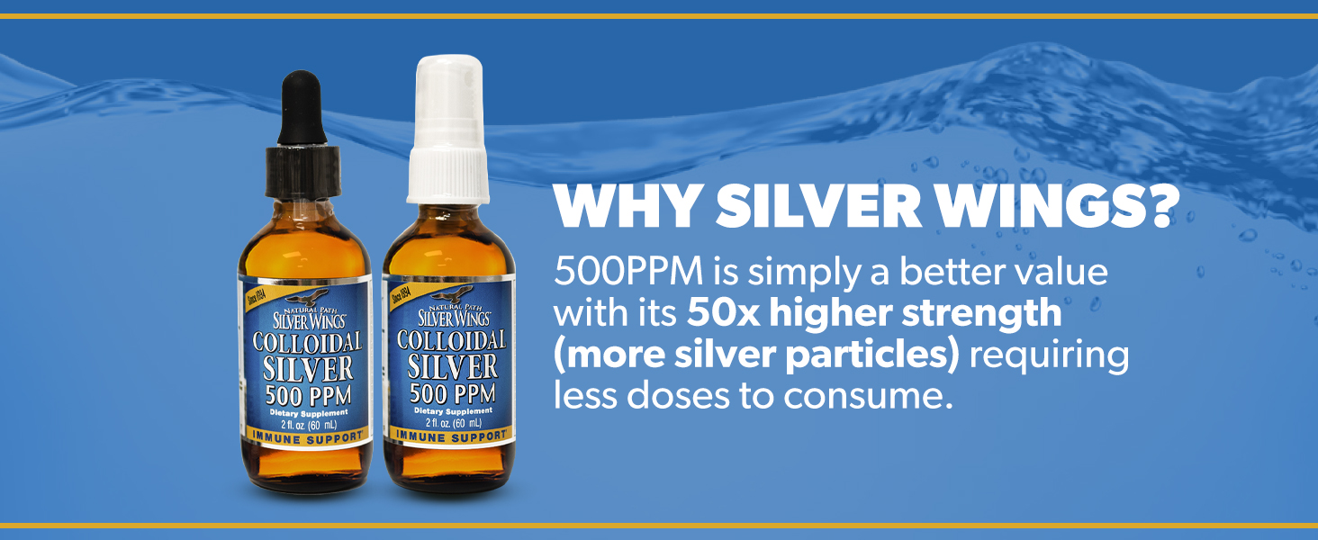 Natural Path Silver Wings Colloidal Silver 500ppm Immune Support Supplement 4 fl. oz. Dropper