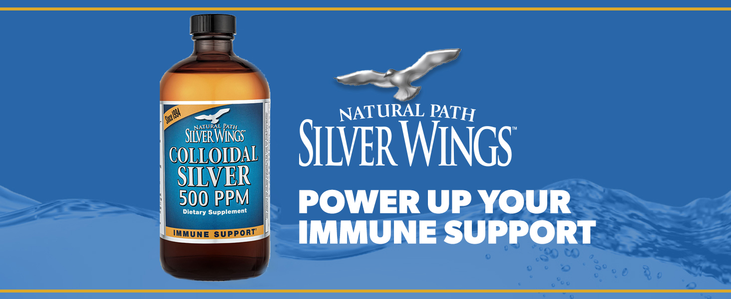 Natural Path Silver Wings Colloidal Silver 500ppm (2,500mcg) Immune Support Supplement 32 fl. oz.