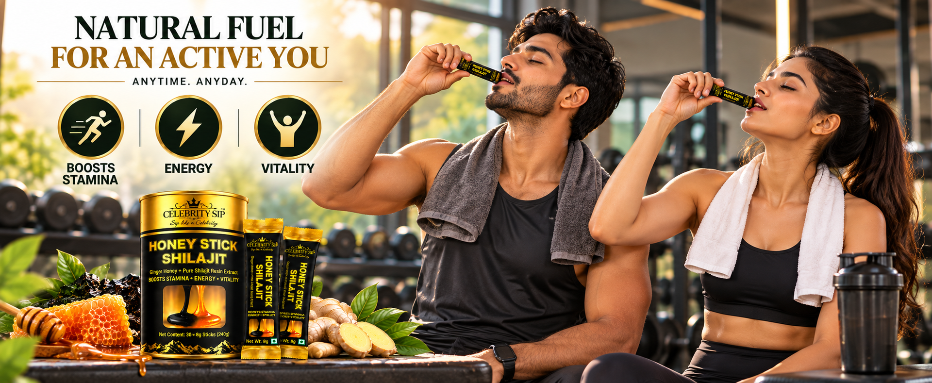 GVSK Shilajit Honey Sticks with Fulvic Acid & Minerals, Natural Honey Based Wellness Supplement for Men & Women, 30 Sticks, 8g Each, 240g