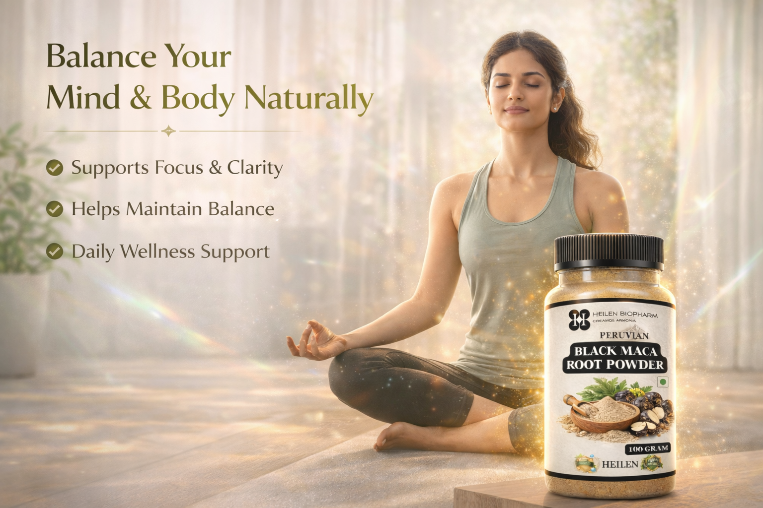 Heilen Biopharm Peruvian Black Maca Root Powder | Traditional Herb for Stamina & Energy Support | 100g Pack of 1 | Plant-Based Supplement | No Preservatives