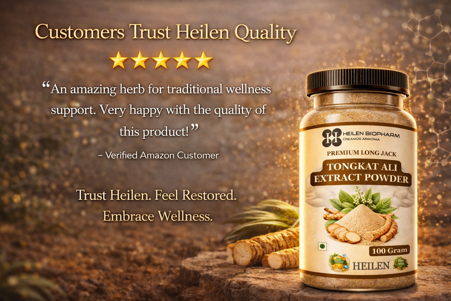 Heilen Biopharm Long Jack Tongkat Ali Root Extract Powder 100:1 | 100g (Pack of 2) | 5% Eurycomanone | Herbal Supplement for Energy & Stamina Support
