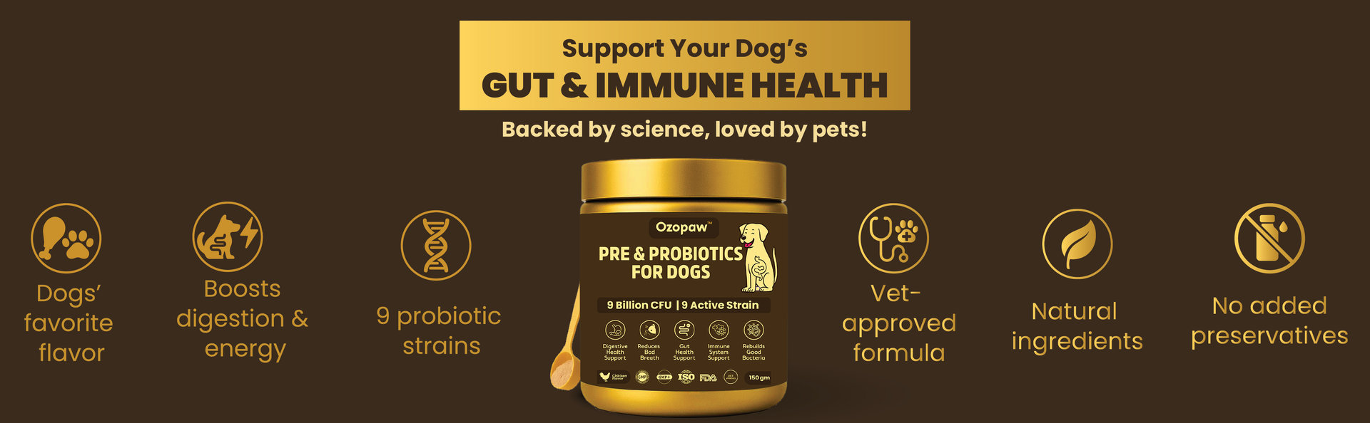 OZOPAW Pre & Probiotics for Dogs 150g | 9B CFU with Digestive Enzymes | Supports Digestion, Firmer Stools & Gut Balance | Helps Reduce Gas, Bloating, Skin Allergies, Scratching & Paw-Licking