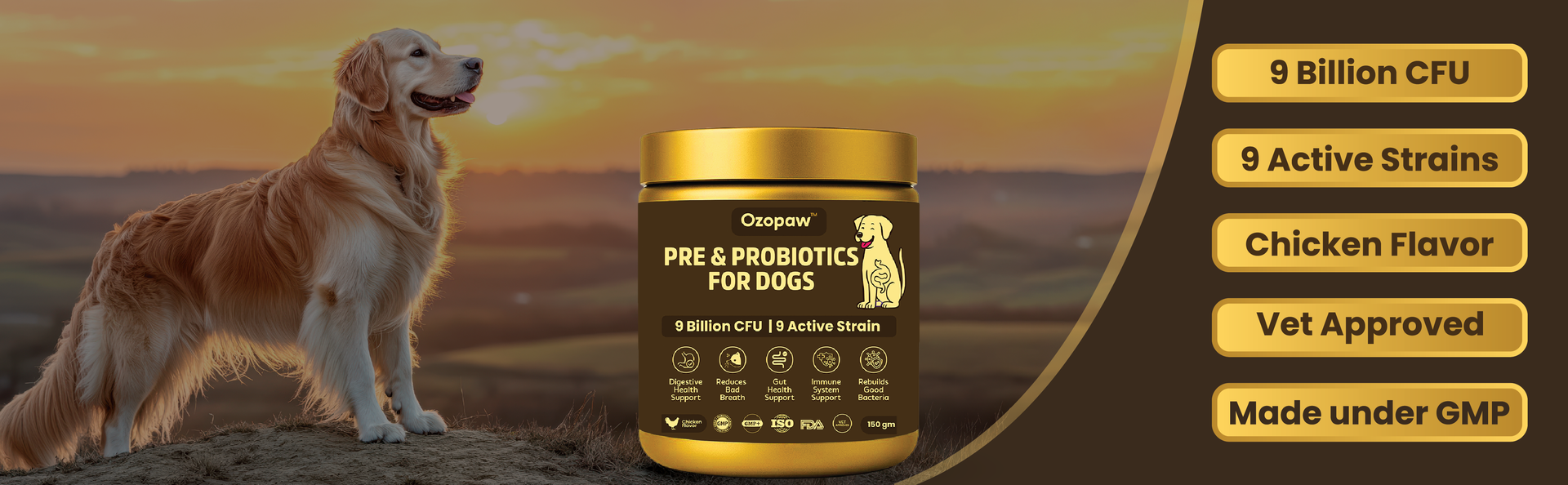 OZOPAW Pre & Probiotics for Dogs 150g | 9B CFU with Digestive Enzymes | Supports Digestion, Firmer Stools & Gut Balance | Helps Reduce Gas, Bloating, Skin Allergies, Scratching & Paw-Licking