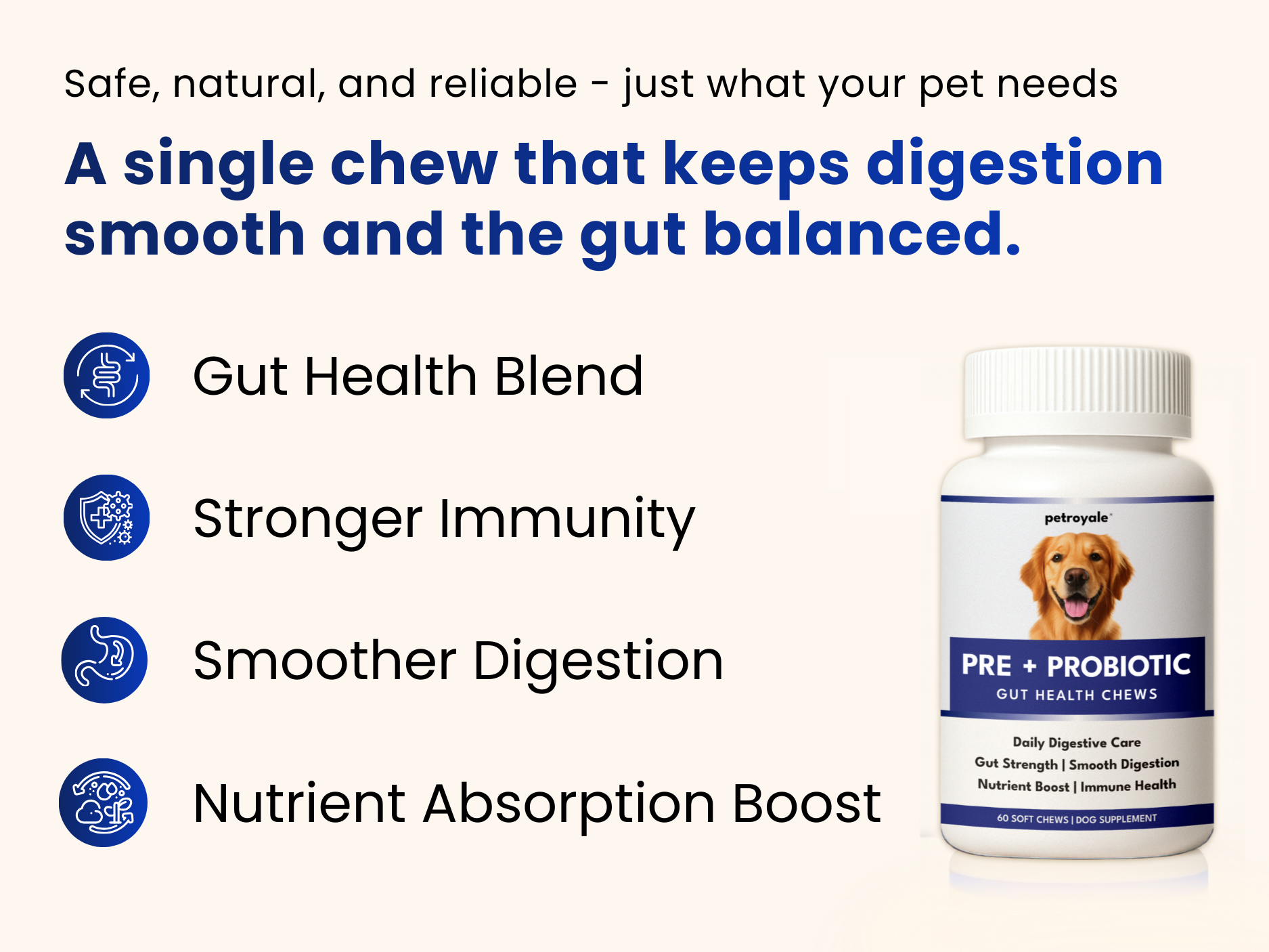 Petroyale Dog Pre+ Probiotic & Prebiotic Chews – Probiotics for Dogs – Dog Gut Health Supplement – Relieves Diarrhea, Improves Digestion & Immunity – Soft 30 Chews