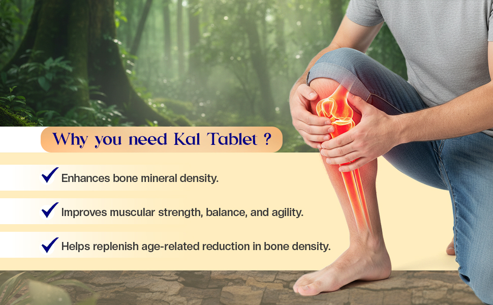 L’Amar KAL Ayurvedic Tablets for Bone Health – 60 Tablets (Pack of 3) | Natural Calcium Supplement for Bone Strength, Post-Menopausal Support, BMD & Joint Care