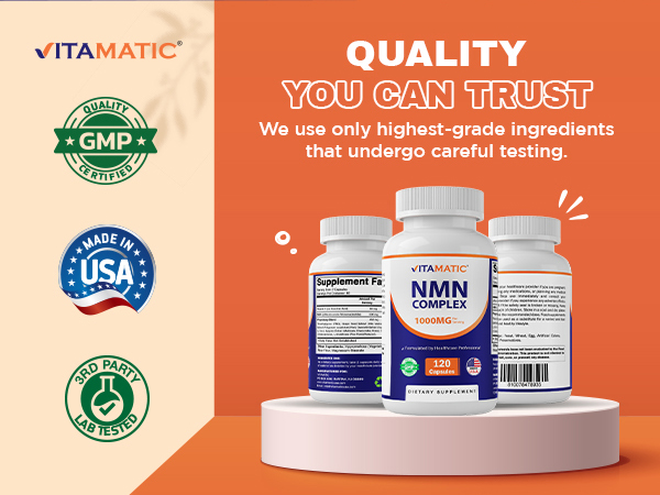 Vitamatic NMN Complex 1000 mg Per Serving – Made with Resveratrol, CoQ10, TMG – 120 Vegetable Capsules – Non-GMO, Gluten Free – Made in USA