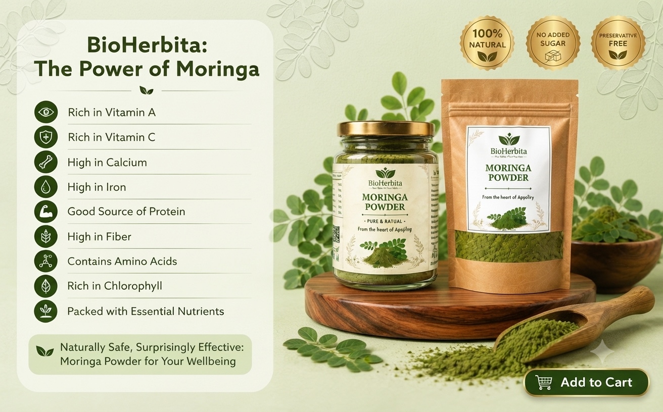 Moringa Powder (50g) – Pure Natural Herbs Sourced from Ayodhya – Nutrient-Rich Superfood for Immunity & Wellness – Pure India Quality