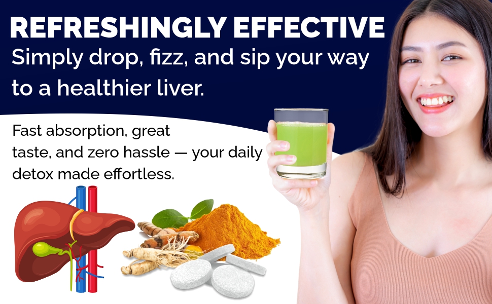 Fitness Veda Liver Detox Effervescent- Pack of 3 (15x3) | Fatty Liver Health Supplement | Milk Thistle With American Ginseng | Drop, Dissolve, Fizz & Drink | Advanced Ayurvedic Formula for Liver Health – 15 Tablets Each