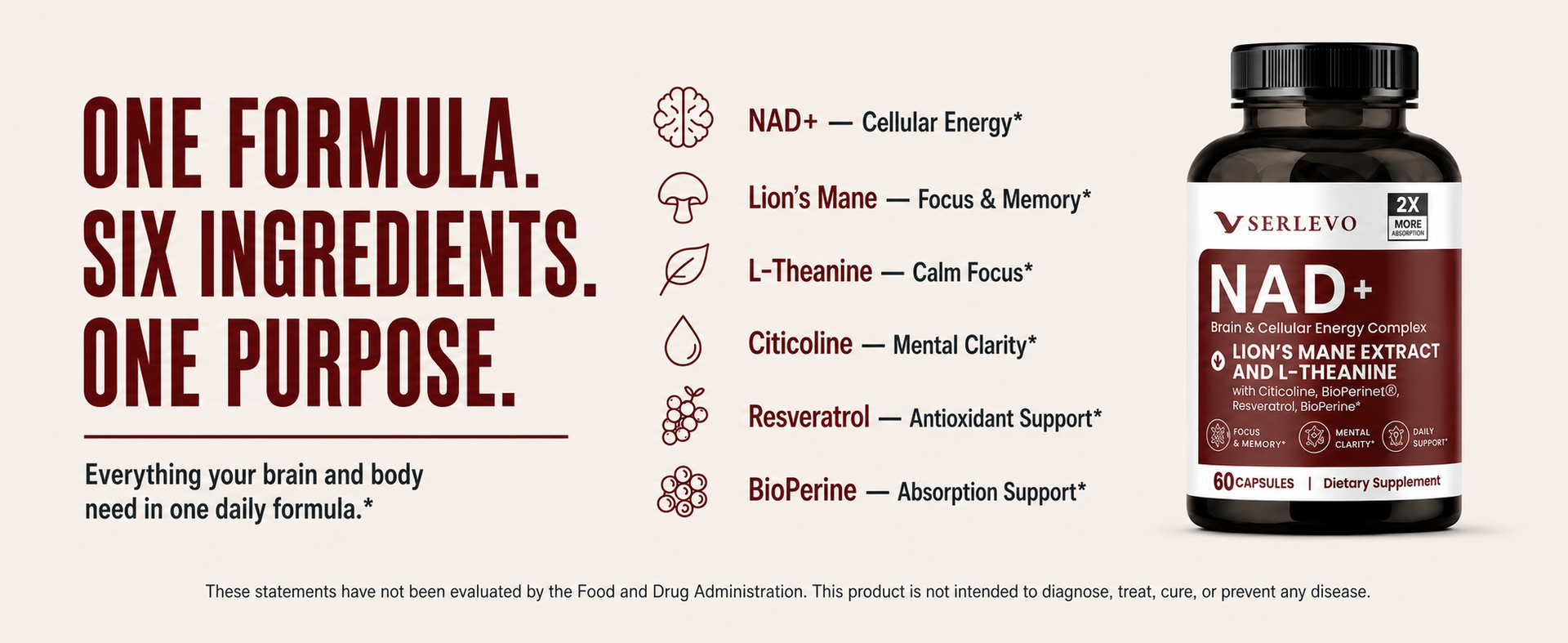 NAD+ Supplement 300mg - 2X More Absorption - with Lions Mane & L theanine