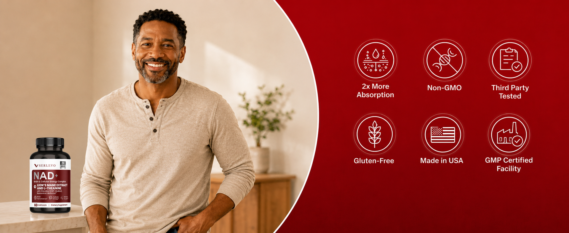 NAD+ Supplement 300mg - 2X More Absorption - with Lions Mane & L theanine