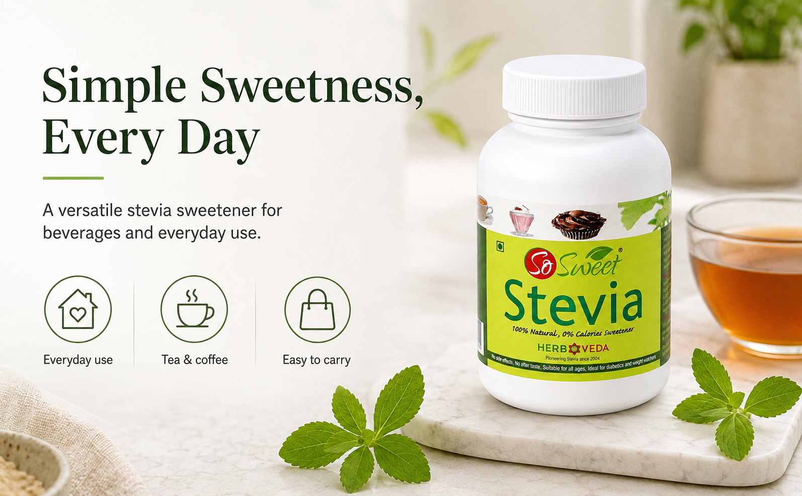 So Sweet Stevia 100g Pure Stevia Extract - 100% Natural, Sugar-Free, Zero-Calorie Sweetener, Ideal for Diabetics, Keto-Friendly, Perfect for Cooking, Baking, and Beverages, 100% Plant-Based