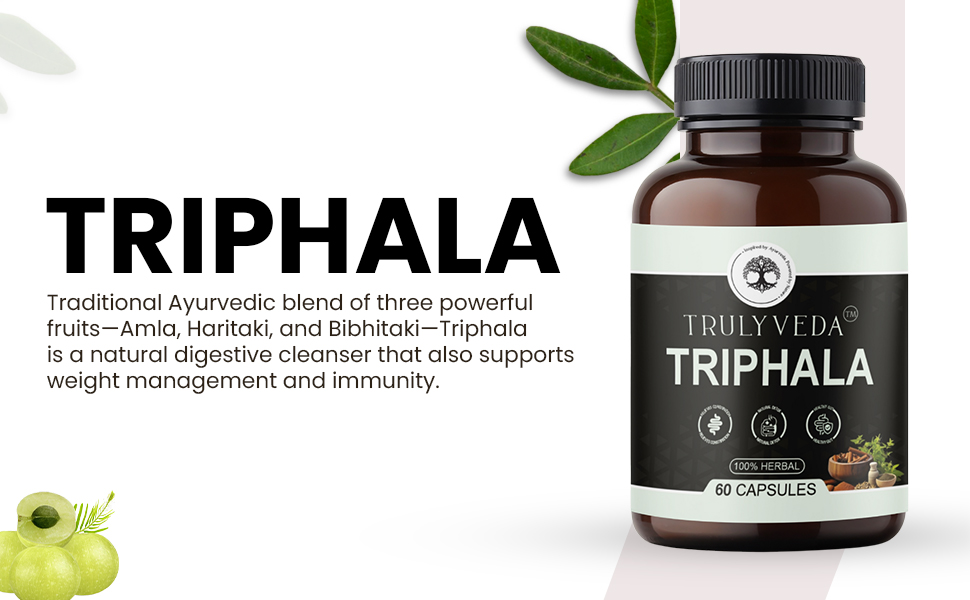 Triphala Capsules – Natural Blend of Amla, Haritaki, and Bibhitaki | Plant-Based Supplement in Easy-to-Swallow Capsules for Daily Use - 60 Tablets