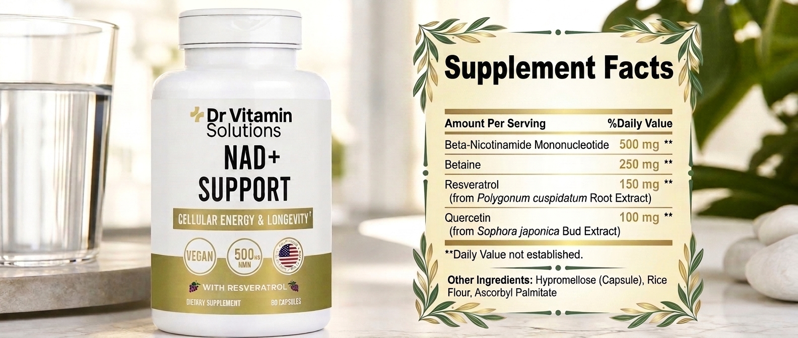NMN NAD+ Supplement 500mg 4-in-1 with Resveratrol, Cellular Energy