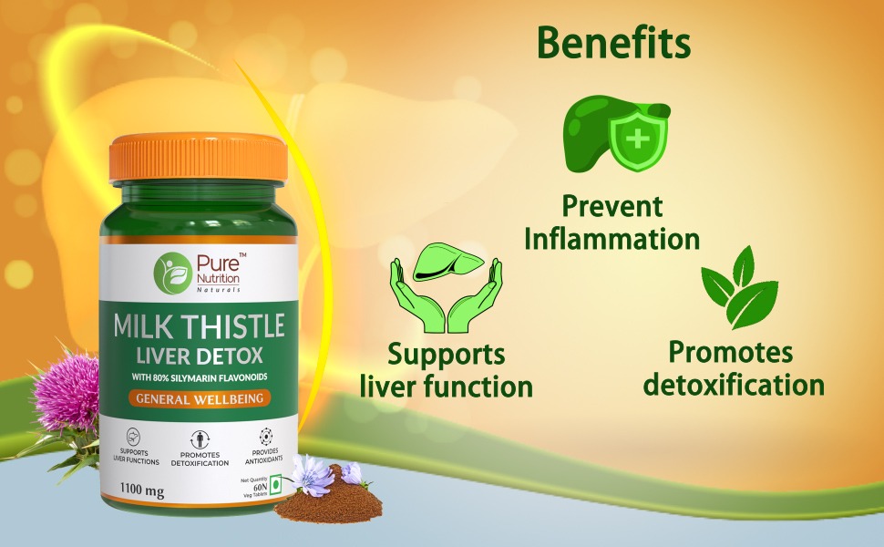 Pure Nutrition Milk Thistle Liver Detox Supplement - 180 Tablets with N-Acetyl L-Cysteine (NAC), Curcumin, Amla & Vitamin C | Supports Liver Health, Fatty Liver Care | Natural Detoxification Formula