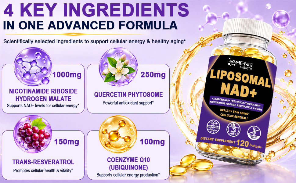 NAD+ Supplements for Women & Men, Liposomal NAD⁺ with Resveratrol Softgels