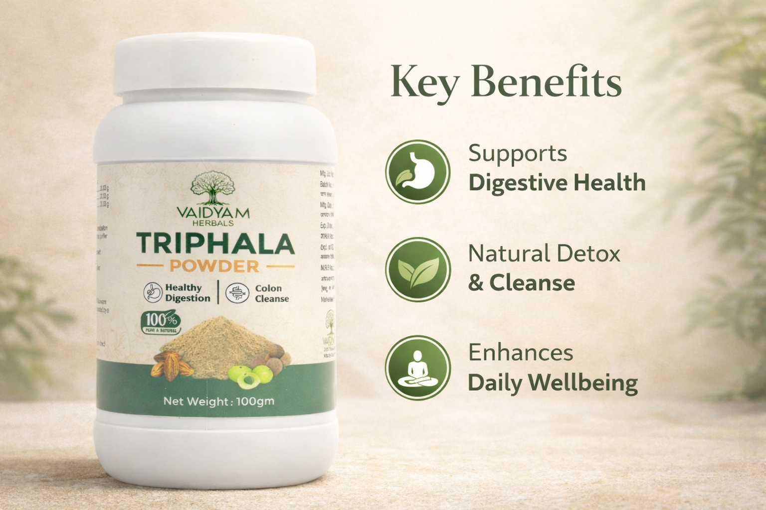 Triphala Powder for Digestive Health and Antioxidant Support, 100g