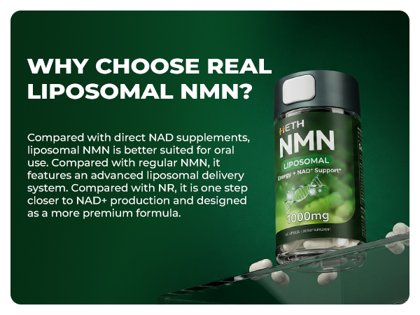 Heth Liposomal NMN Supplement 1000mg, 4-in-1 NAD+ Precursor Supplement