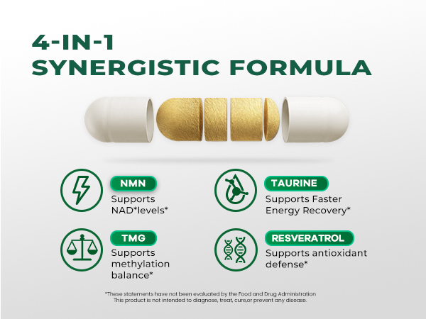 Heth Liposomal NMN Supplement 1000mg, 4-in-1 NAD+ Precursor Supplement