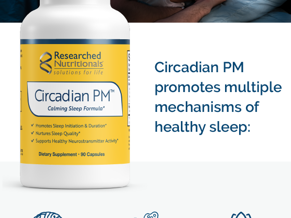 Researched Nutritionals Circadian PM - Promotes a Healthy Nervous System, Histamine Response & Peaceful Nights with L Theanine, 5 HTP, Valerian Root & GABA Supplements (90 Capsules)