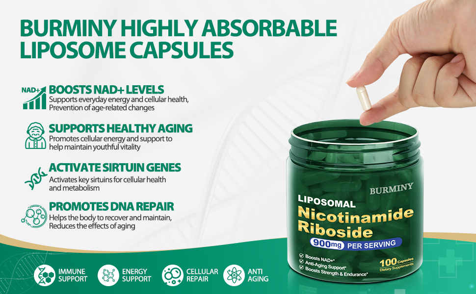 BURMINY Nicotinamide Riboside Resveratrol 900mg, Liposomal NR Supplements for Women & Man, High Purity NMNH Supplement Alternative for Anti-Aging, Energy, Focus - 1 Pcs