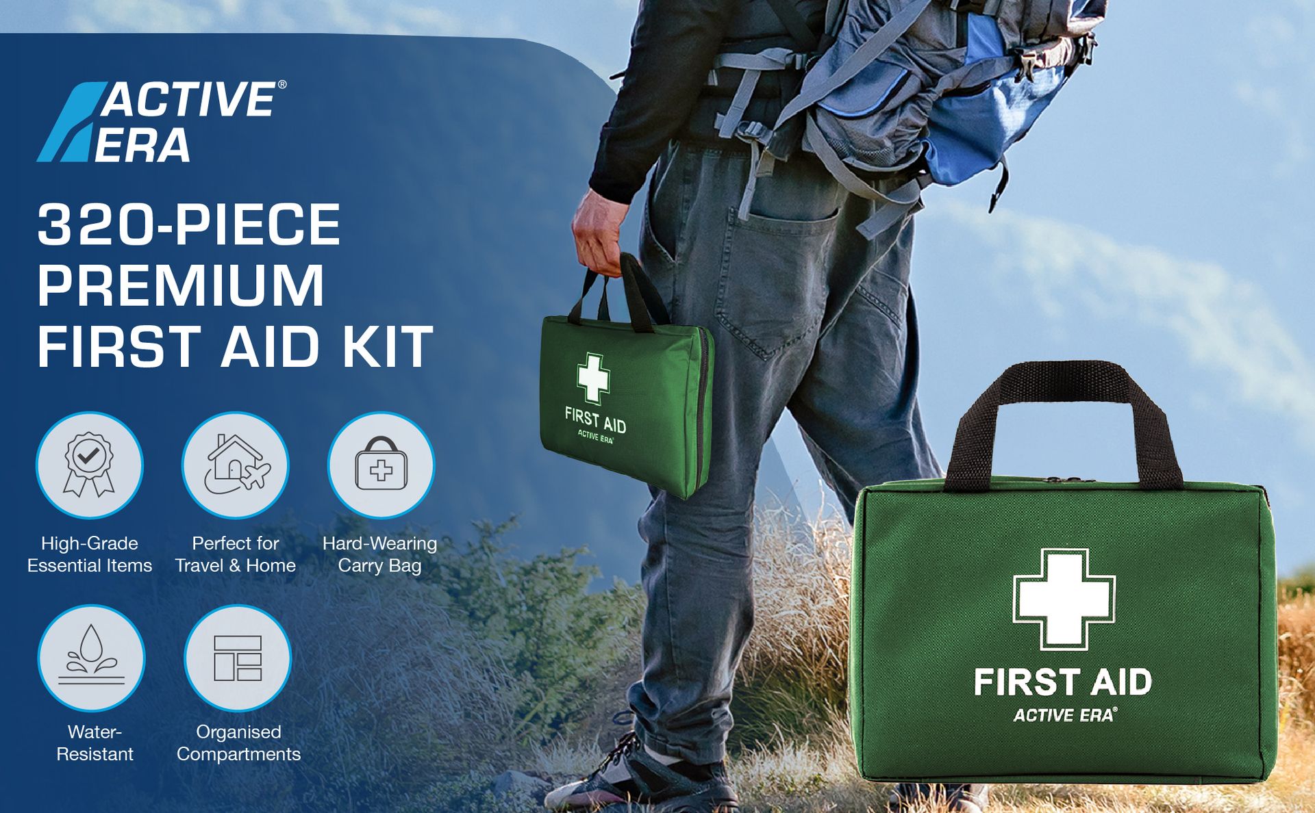 320 Piece Premium First Aid Kit Bag - Includes Eyewash, 2 x Cold (Ice) Packs and Emergency Car Blanket for Home, Office, Caravan, Workplace, Travel