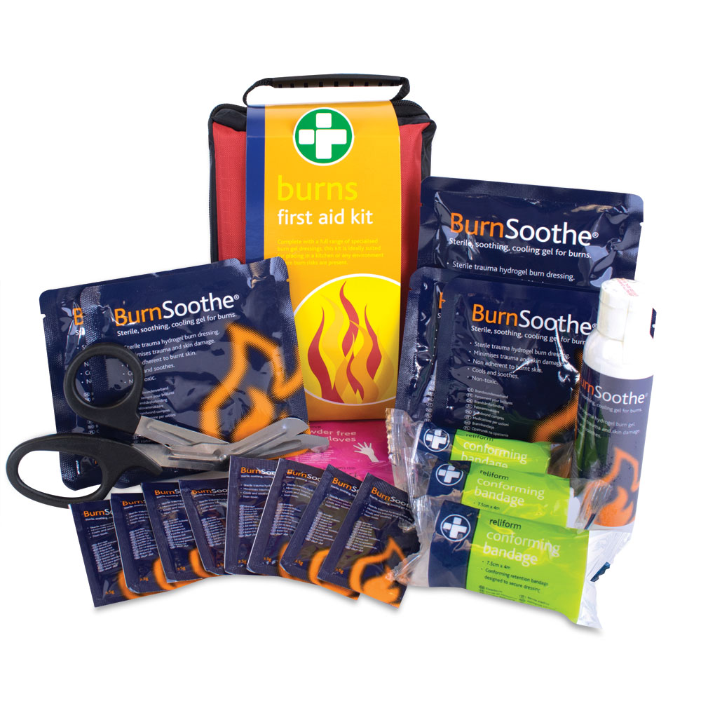 Reliance Medical Burn First Aid Kit - Red Stockholm Bag, Revolutionary Relabel Dressings, Ideal for Kitchens and Hazard Areas