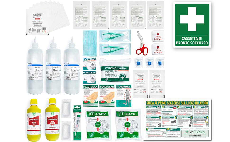ONFARMA Replenishment Kit Complete with First Aid Sign Replacement for Medical Cassette Dressing Pack Without Pressure Gauge for Companies with 3 or More Workers D.M. 388 all.1