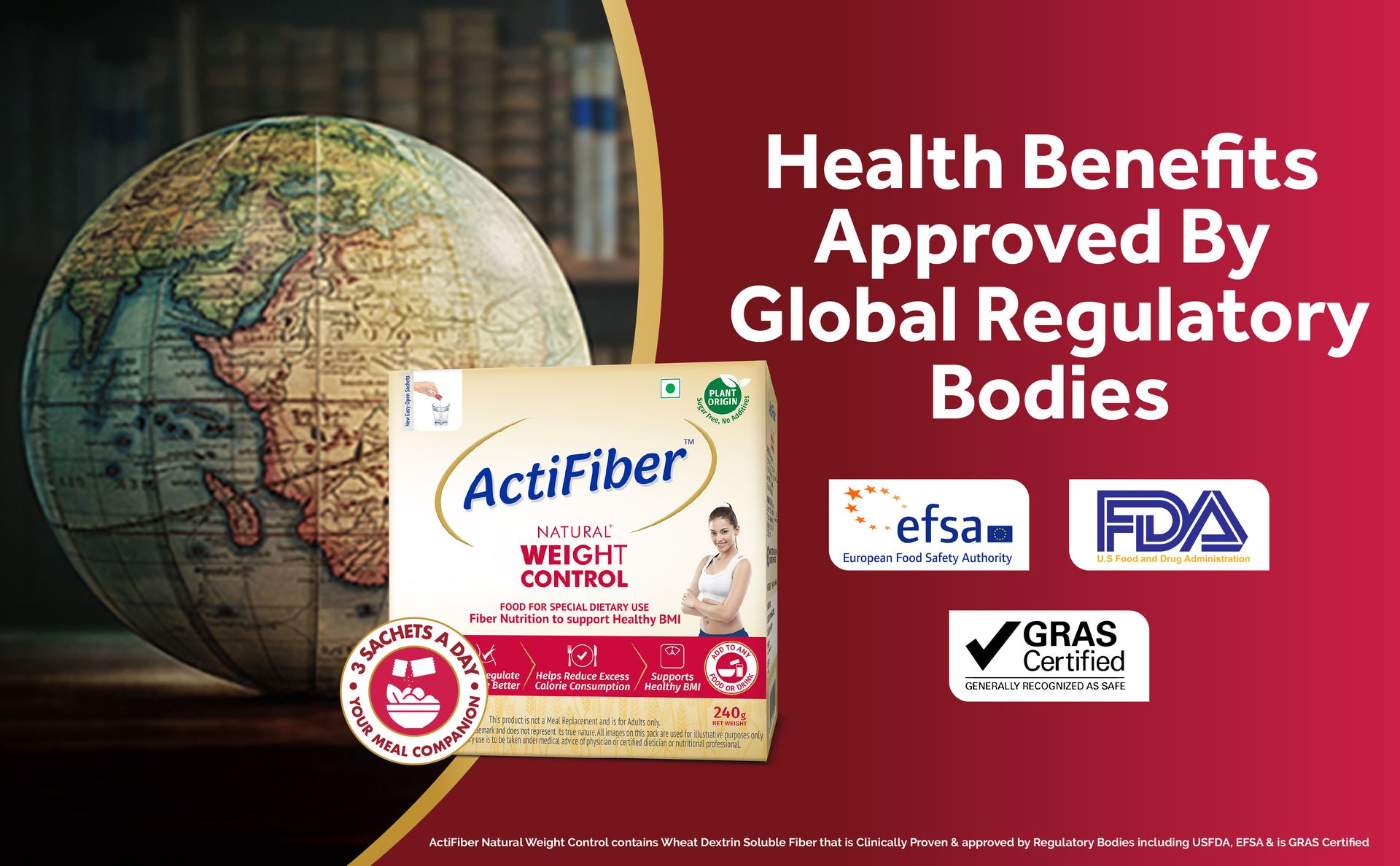 ActiFiber Natural Weight Control | Get Fit | Regulate Appetite Better | Reduce Excess Calories | Clinically Proven | Easy to Use | Plant Origin | Certified Safe | Women & Men (240Gms Pack, 30Sachets)