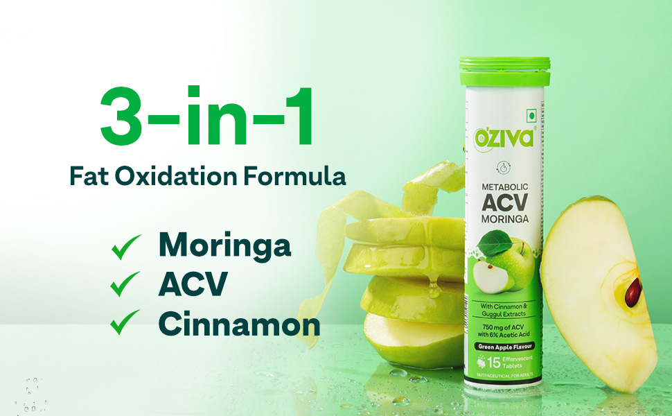 OZiva ACV Moringa Apple Cider Vinegar Tablets, Green Apple, Pack of 2