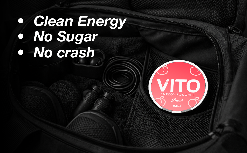 VITO Caffeine Energy Pouches-Peach 80mg, 20 pouches, Sugar-Free, Zero-Cal