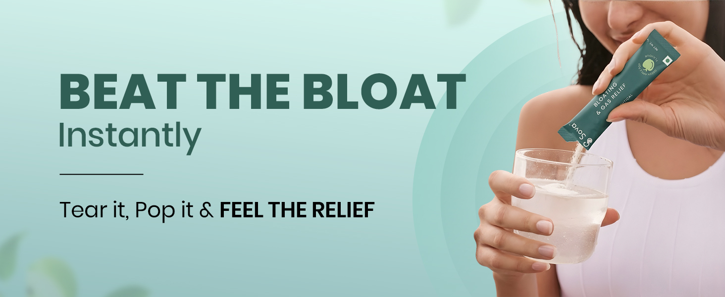 Sova Pop To Debloat Powder Prevent Gassiness, Bloating & Discomfort with 10 Billion CFUs for Healthy Digestion | Clinically Researched Prebiotics, Probiotics & Digestive Enzymes | 15 Sachets